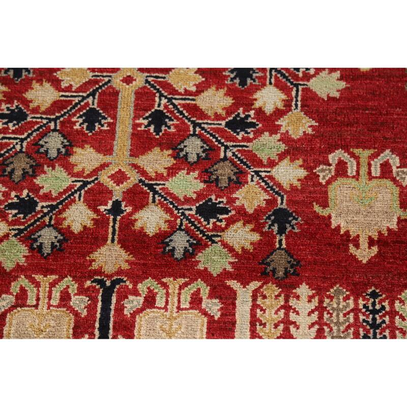 Hand Knotted Oriental 100% Wool Carpet Traditional All-Over Red Ziegler Area Rug - 9' 9'' X 6' 7''