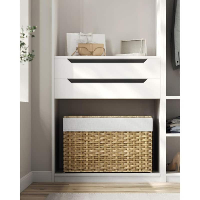 Portable Wicker Basket with Lid Waterproof Foldable Laundry Hamper with Washable Liner and Cut-Out Handles
