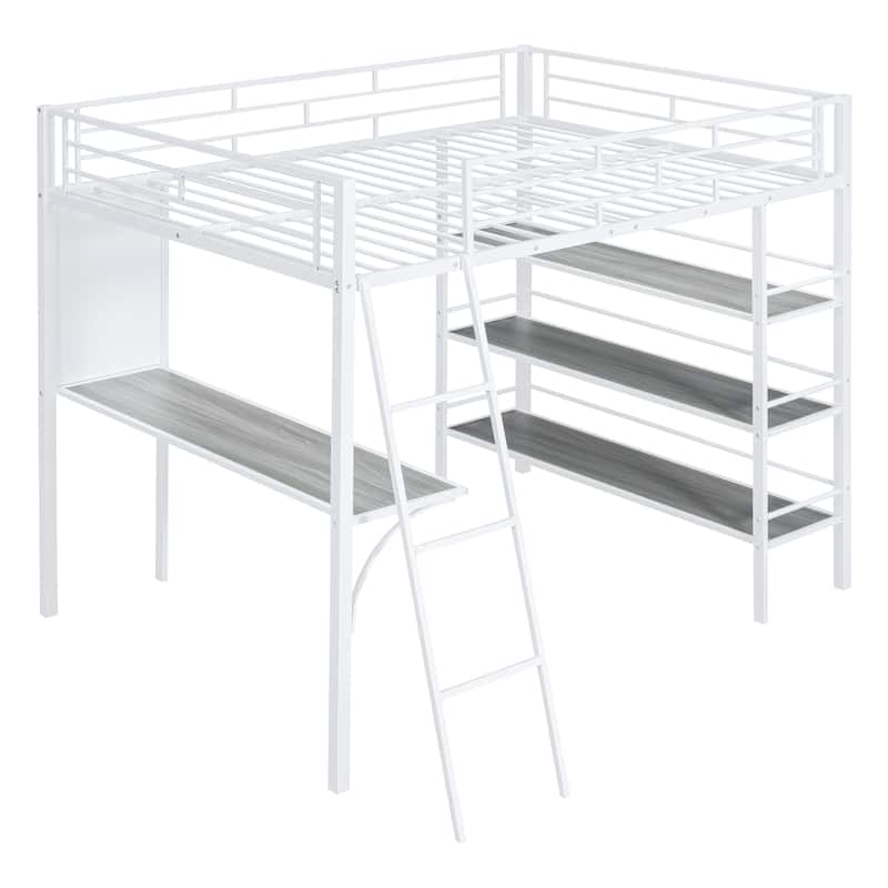 Twin Metal Loft Bed with Integrated Desk