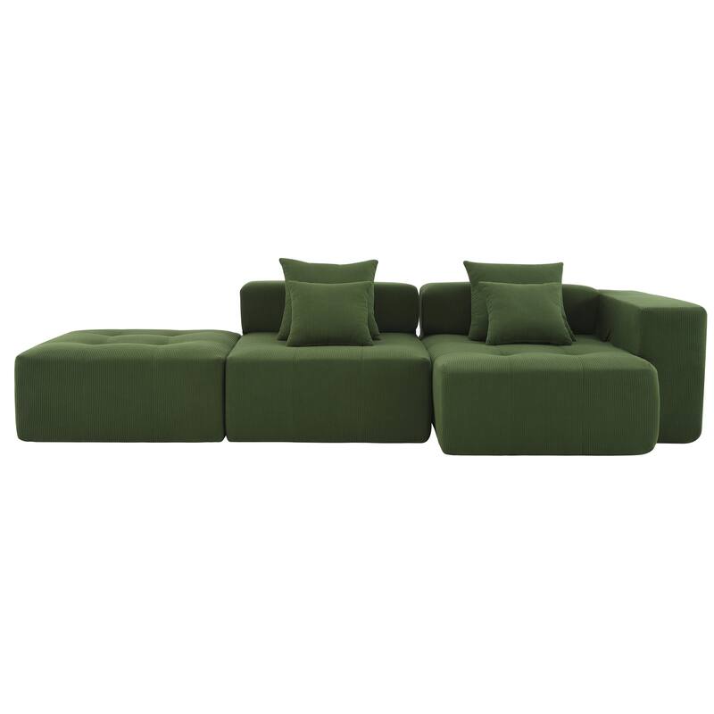 105.5'' Modular L-Shaped 3-Seater Sectional Sofa in Corduroy Upholstery with Tufted Design and 4 Included Pillows