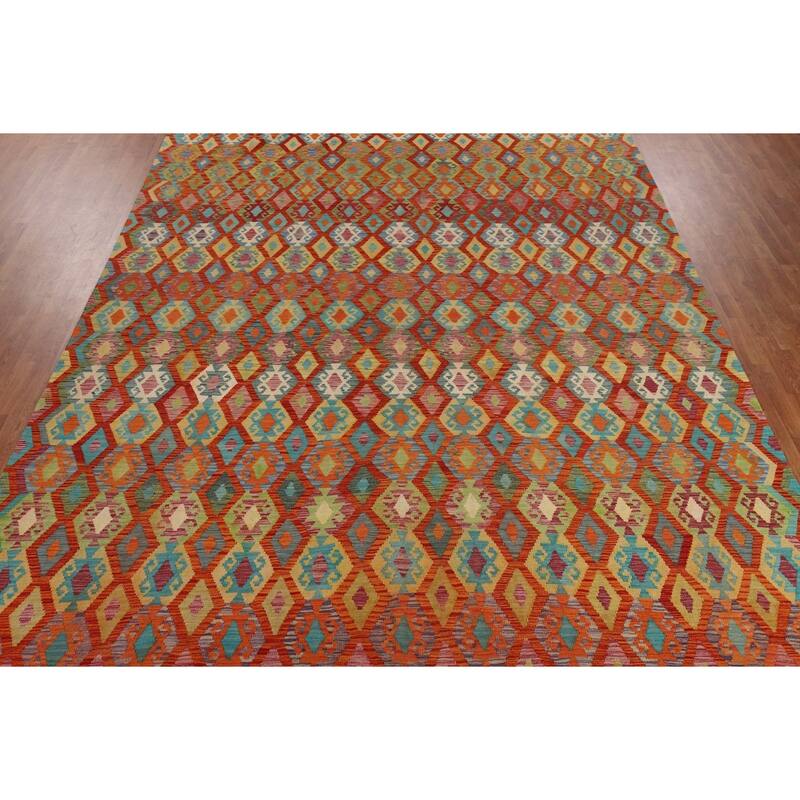 Multicolor Kilim Oriental Large Rug Flatweave Wool Carpet - 10'5" x 16'2"