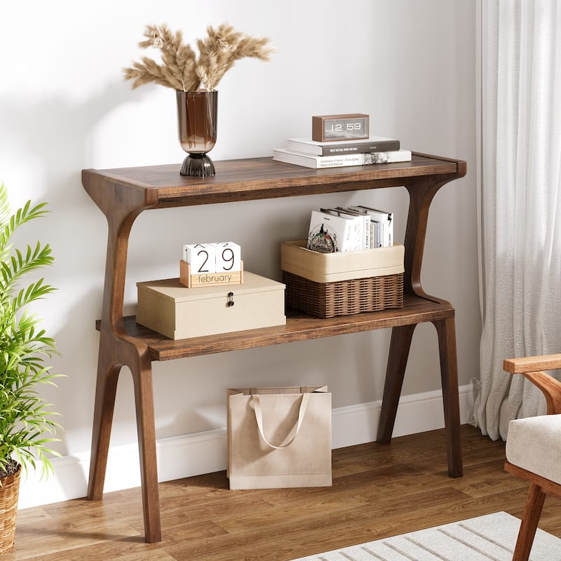Wood 2-Tier Narrow Side End Chairside Table for Small Space