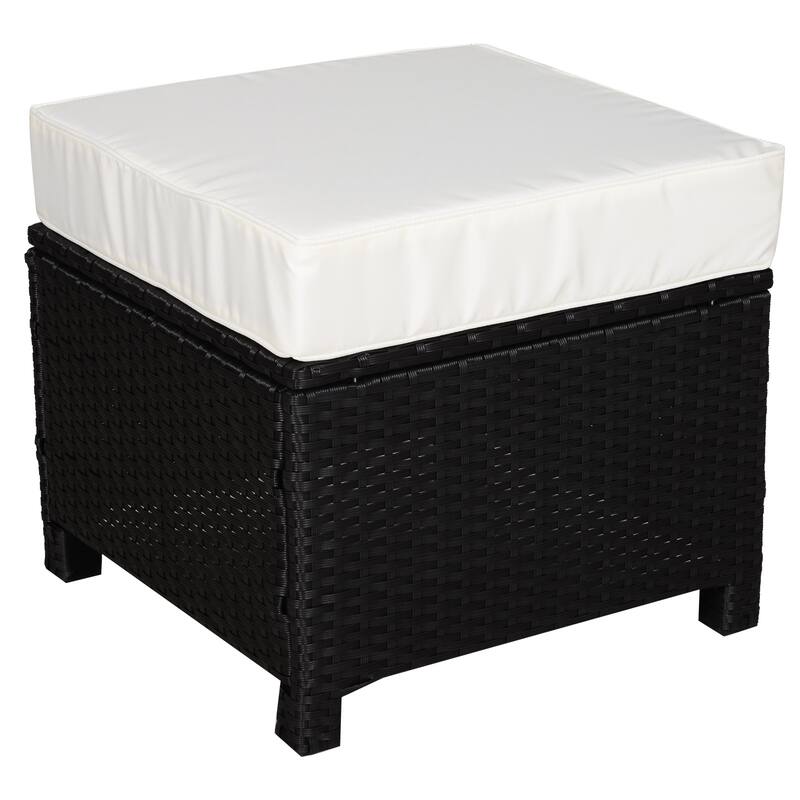 Outsunny Modern Rectangle Rattan Wicker Ottoman Footrest with Removable Cushion and Modern Design for Outdoor/Indoor Use