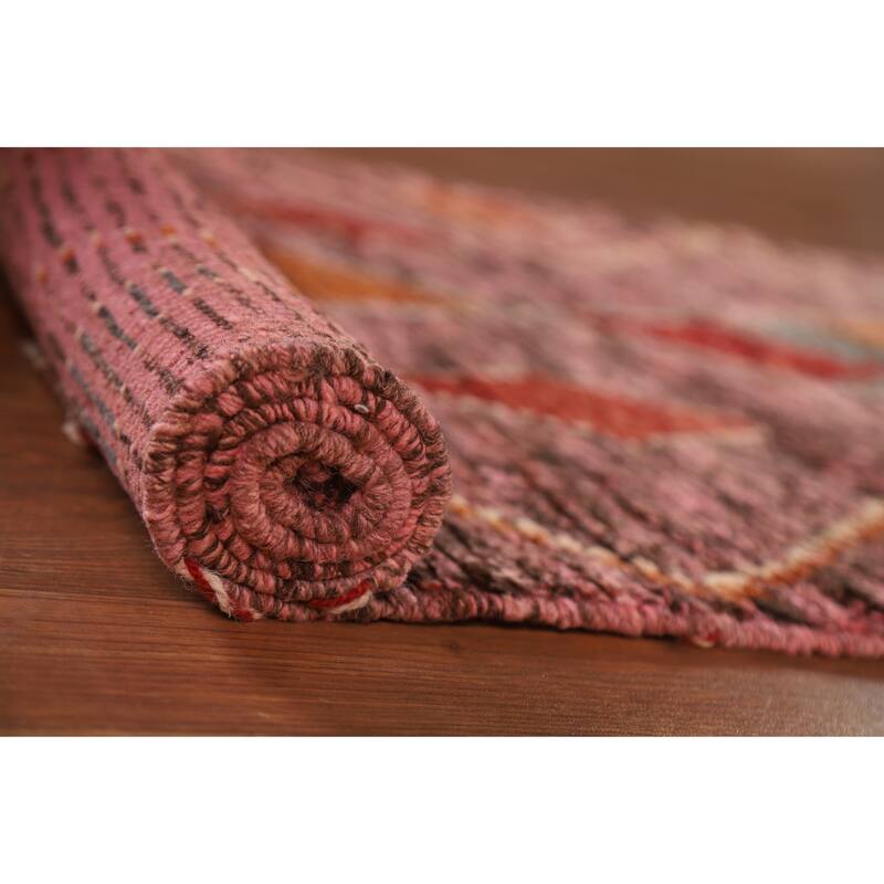 Hand Knotted Oriental 100% Wool Carpet Modern Tribal Pink Moroccan Runner Rug - 9' 10'' X 3' 1''