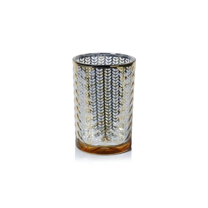 Laser-Etched Metallic Glass Hurricane Candle Holder - Gold - 7"