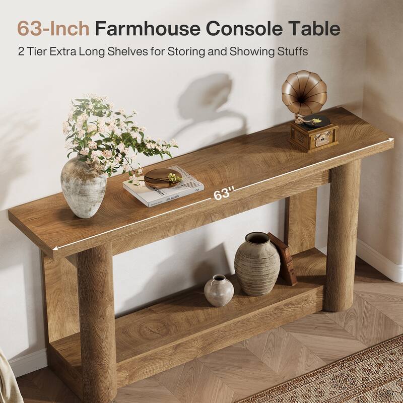 63 Inch Entryway Console Table, 2-Tier Sofa Table Behind the Couch