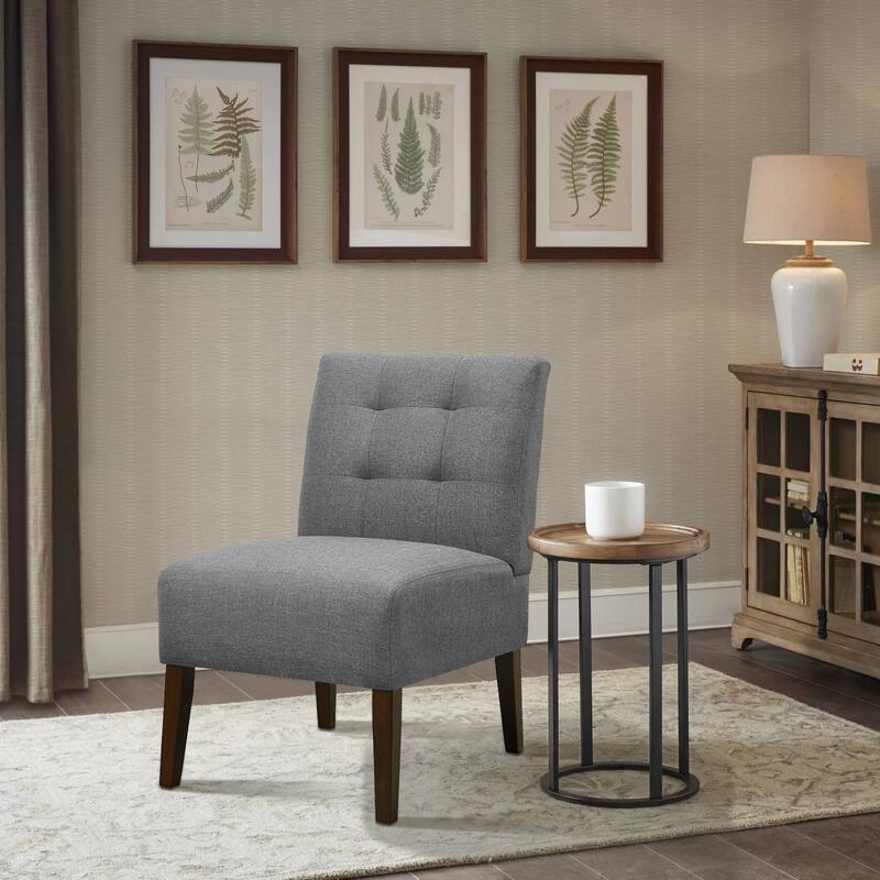 Orange Modern Armless Accent Chair - Tufted Upholstery, Wood Legs, Pin Back, Multi-Scene Fabric Side Chair