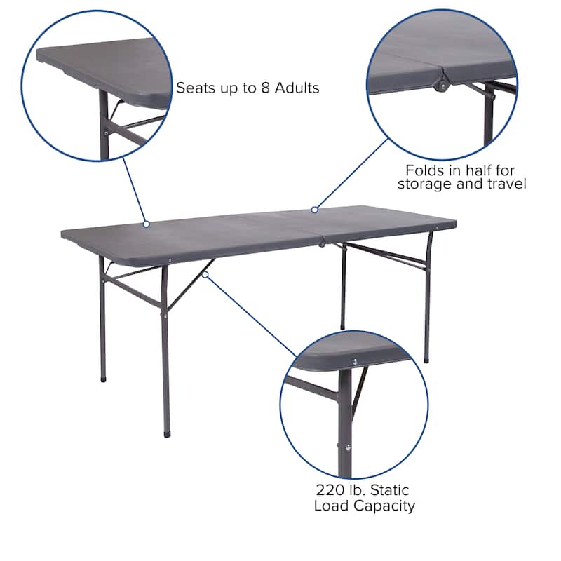 30"W x 72"L Bi-Fold Plastic Banquet and Event Folding Table with Carrying Handle - 72"D x 30"W x 29"H