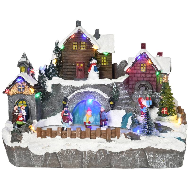HOMCOM Christmas Village, Skating Pond Animated Winter Wonderland Set with Multicolored LED Light