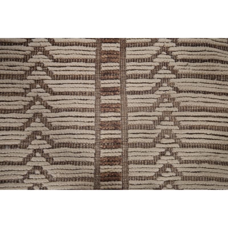 Earth Tone Moroccan Oriental Area Rug Handmade Stripe Wool Carpet - 7'11"x 10'5"