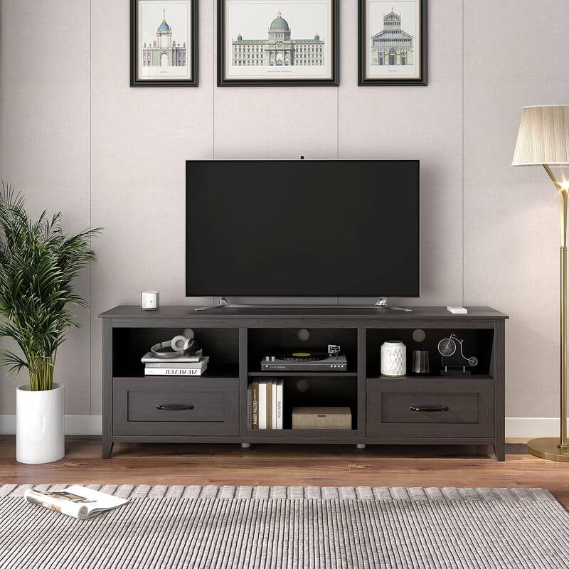 70 inch Black TV Stand with 2 Drawers Compartment for Living Room Bedroom M Bed Bath