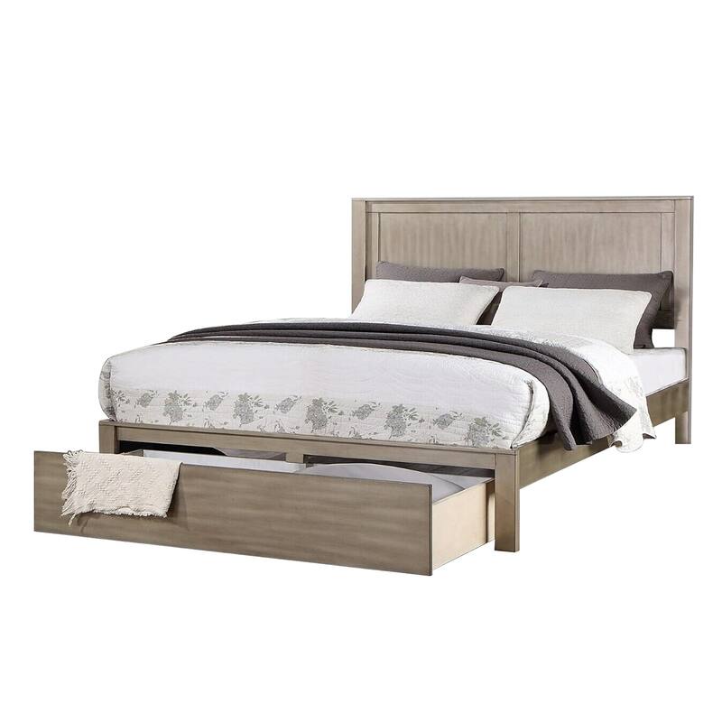 Wooden Bed with 1 Storage Drawer in Light Tan