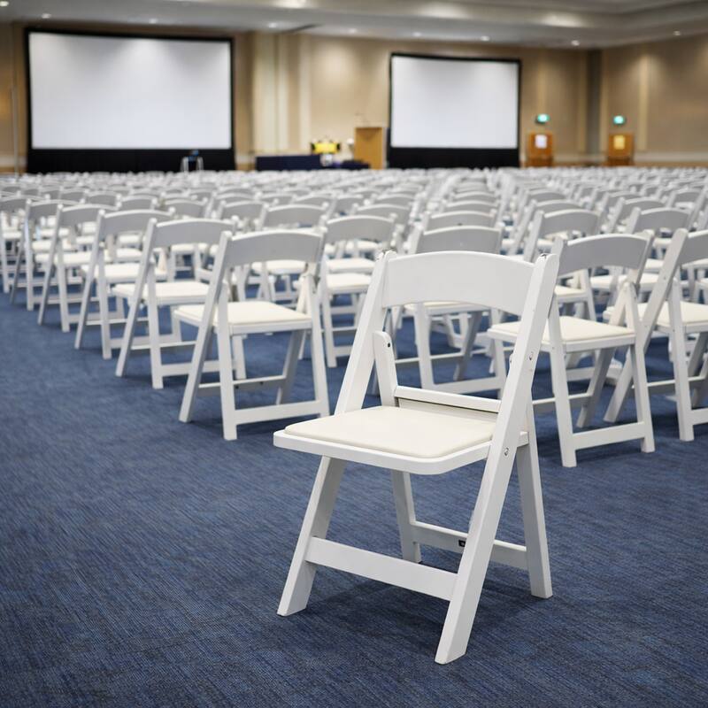White Resin Folding Chairs with Comfort Padded Seats - (Set of 4)