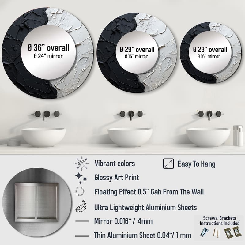 Designart "Minimalism Black And White Paint Corner" coastal Round Office Mirror - Nautical & Coastal For Wall Décor