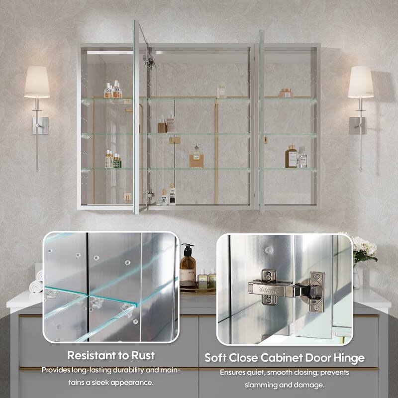 44"W X 30'H Bathroom Recessed or Surface Wall Mount Medicine Cabinet With Adjustable Glass Shelves