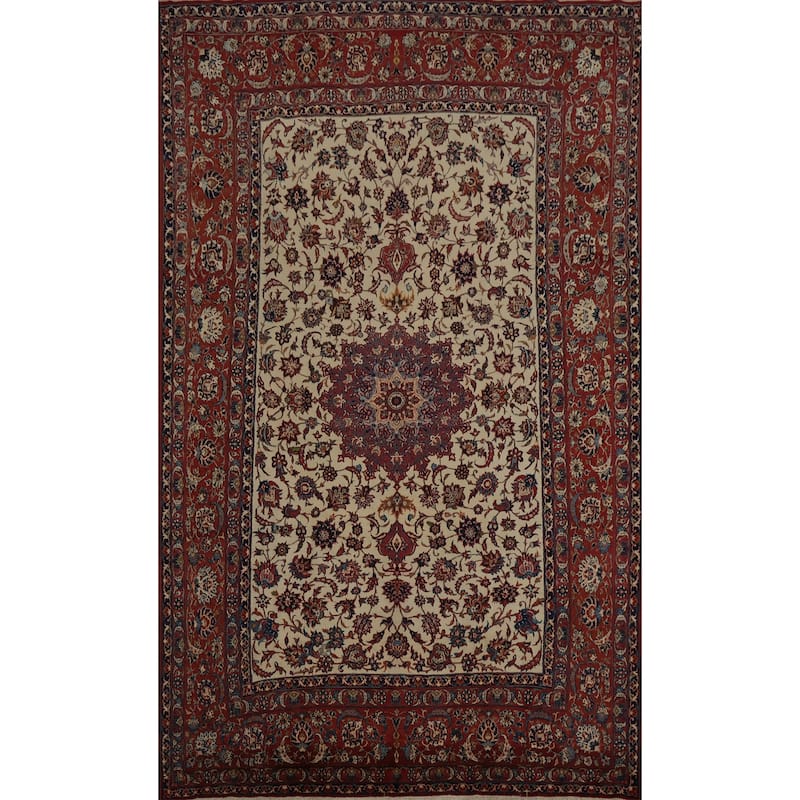 Hand Knotted Oriental 100% Wool Carpet Traditional Floral Beige & Ivories Isfahan Area Rug - 12' 10'' X 8' 9''