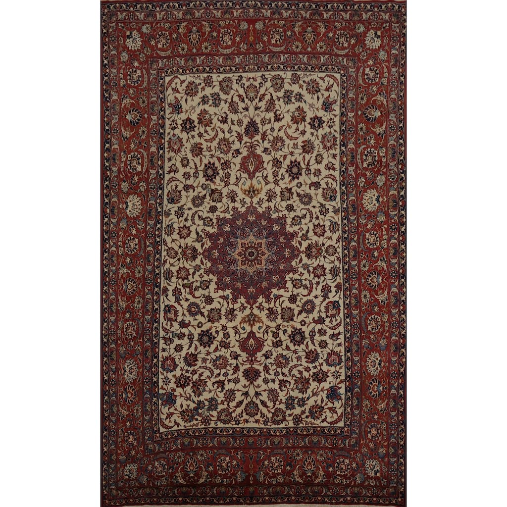 Hand Knotted Oriental 100% Wool Carpet Traditional Floral Beige & Ivories Isfahan Area Rug - 12' 10'' X 8' 9''