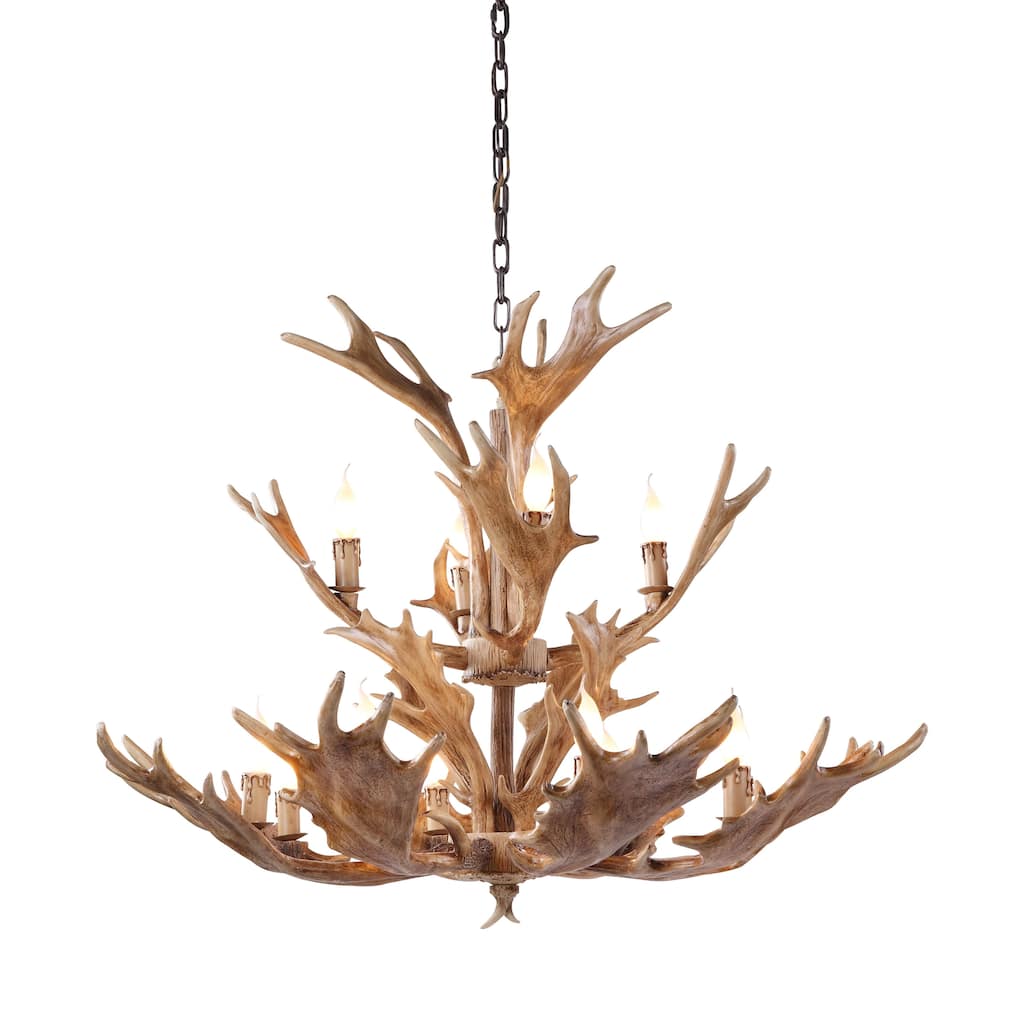 12-Light 2-Tier Polyresin Antler Lighting Fixture