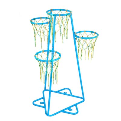 Blue Metal Kids Basketball Hoop with 4 Heights and Triangular Base