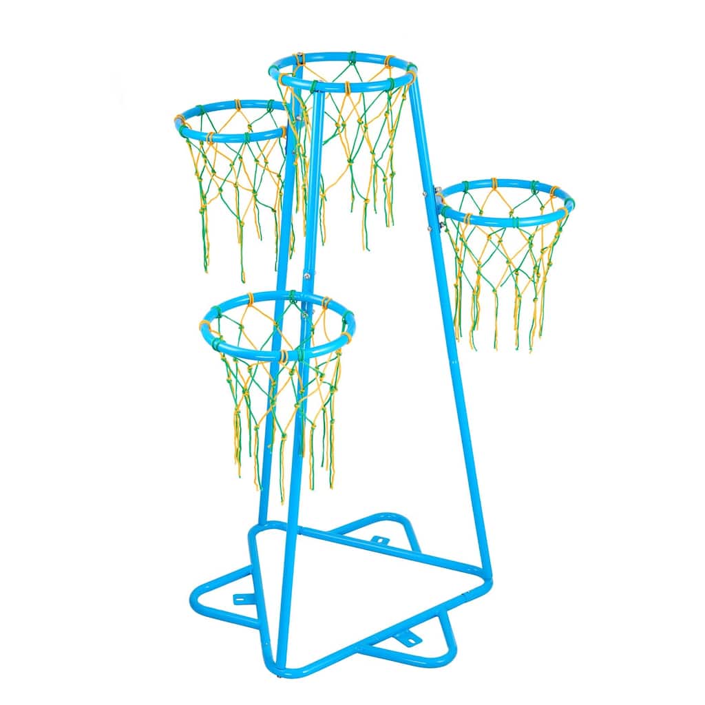 Blue Metal Kids Basketball Hoop with 4 Heights and Triangular Base