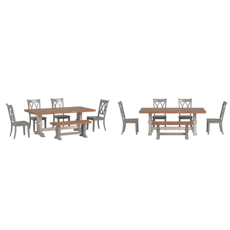 Ronda 78.7" Rectangular Solid Wood Top Dining Set with X-Back Chairs