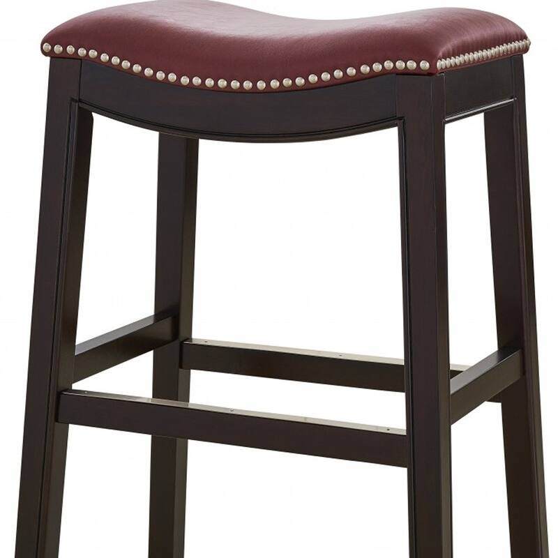 HomeRoots 26" Dark Red and Espresso Solid Wood Backless Counter Height Bar Chair