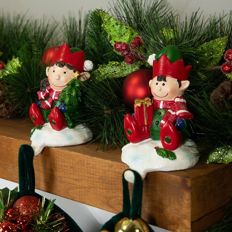 Festive Elves Christmas Stocking Holders - 5" - Set of 2
