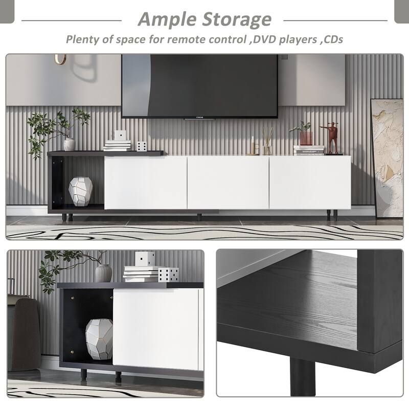 Roomfitters Extendable TV Stand for 80 Inch TV and Above, Modern Cabinet with Open Storage and Sleek Design
