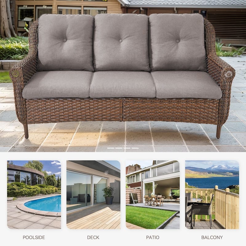 Gymojoy Premium Outdoor 3-Seat Wicker Sofa with Comfortable Cushions