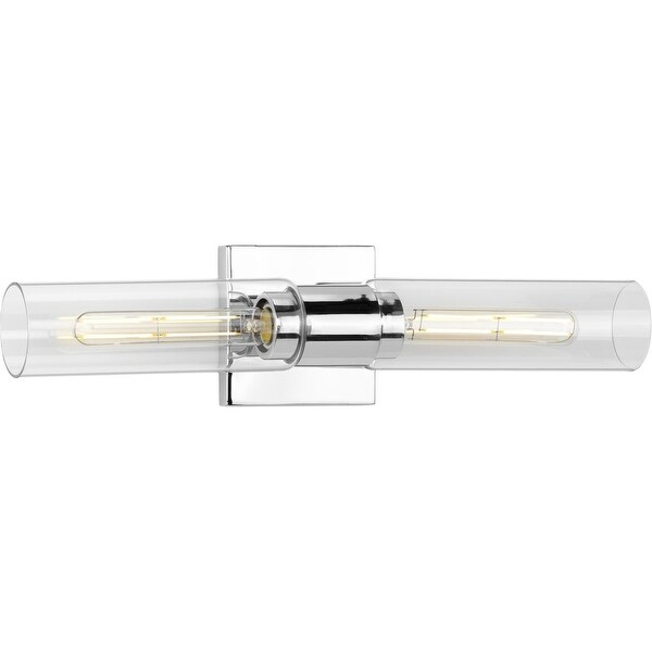 Clarion Collection Two-Light Polished Chrome and Clear Glass Modern Style Bath Vanity Wall Light - 20.37 in x 4 in x 5 in. Opens flyout.
