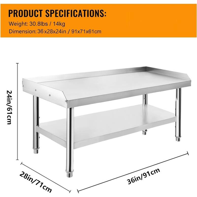 Stainless Steel Grill Stand Table with Adjustable Storage Undershelf
