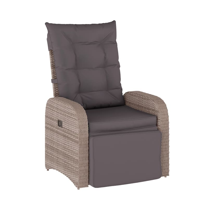 Indoor/Outdoor Wicker Rattan Recliner with Flip-Up Side Table