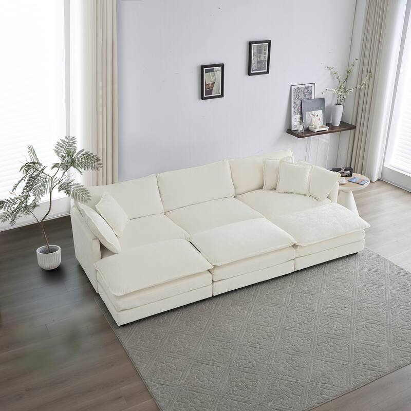 Modern Modular Sectional Sofa with Chenille Upholstery and Configurable Cushions for Living Room and Guest Room - White