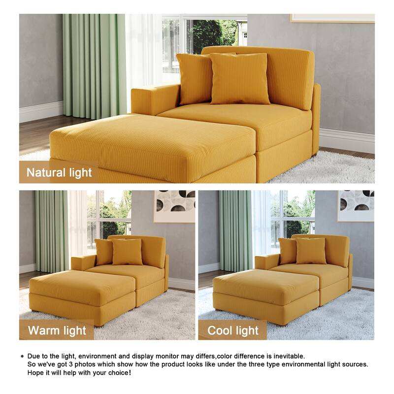 Corduroy Chaise Lounge Sofa with Ottoman for Living Room