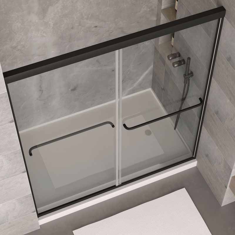 45''/54''W x 70'' H Glass Double Sliding Shower Door in Black/Chrome