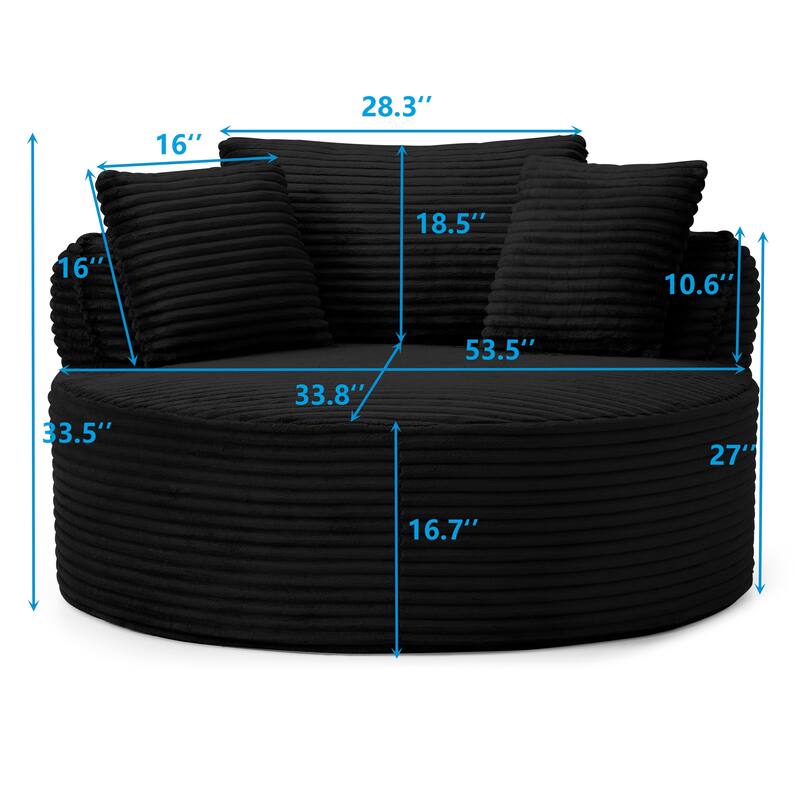 Round Accent Chair, Corduroy Boneless Deep Seat Floor Lounge Chair with 3 Pillows, No Assembly