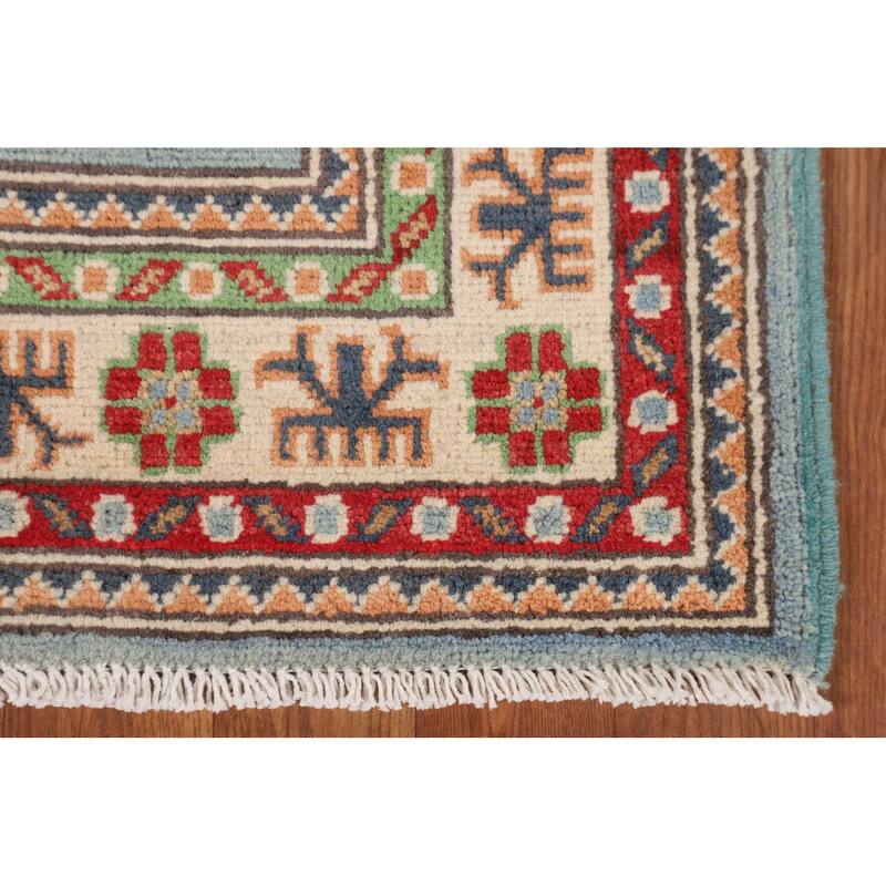 Light Blue Kazak Oriental Rug Handmade Accent Wool Carpet - 2'9" x 4'3"