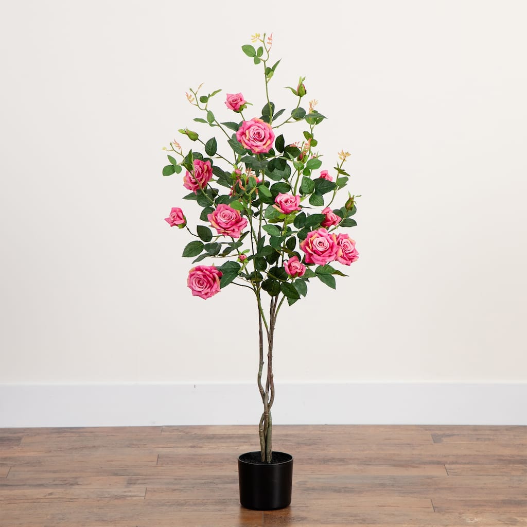 Rose Artificial Potted Tree - 4' - Pink and Green
