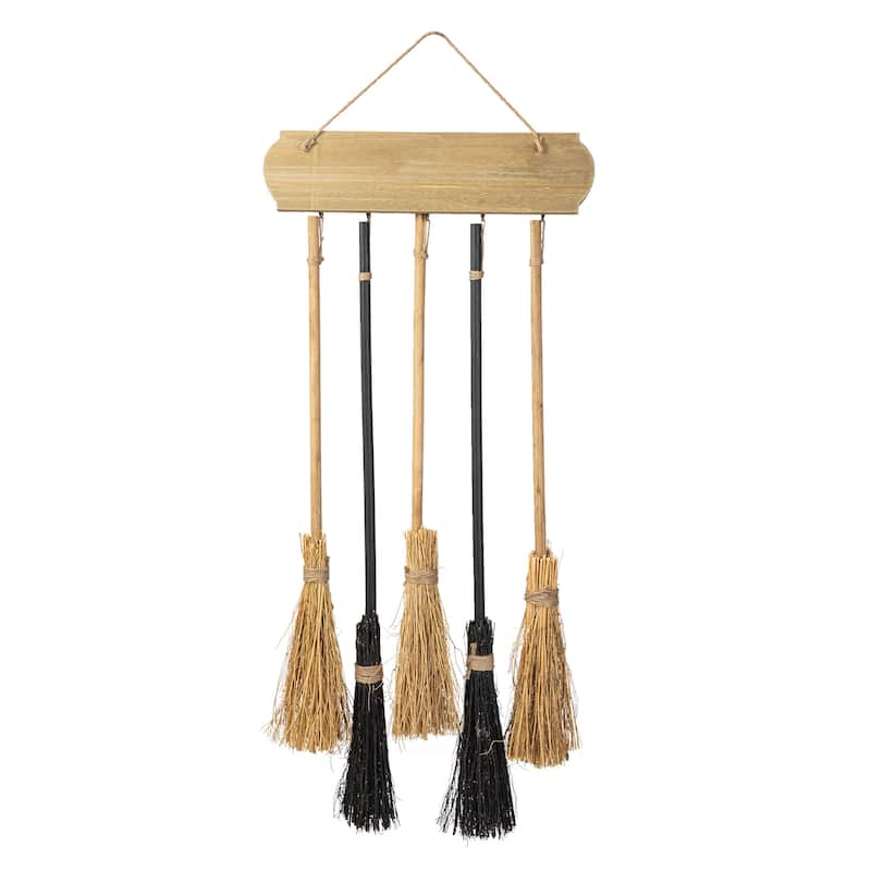 Glitzhome Halloween Set of 5pcs 42"H Wooden Parking Brooms Porch Decor