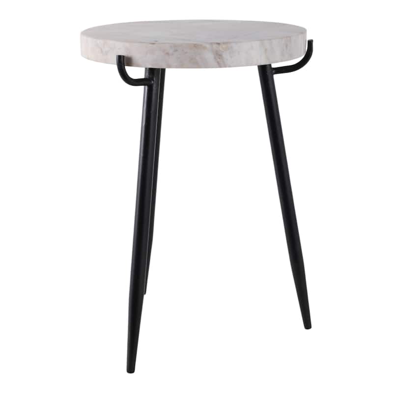 Marble Metal Side Table Modern Sleek Narrow Slender Legs - 21" White - 21.0"