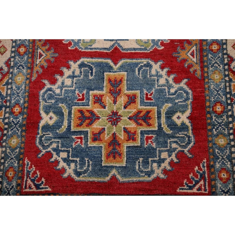 Traditional Kazak Accent Rug Hand-Knotted Red Wool Carpet - 3'3" x 5'4"
