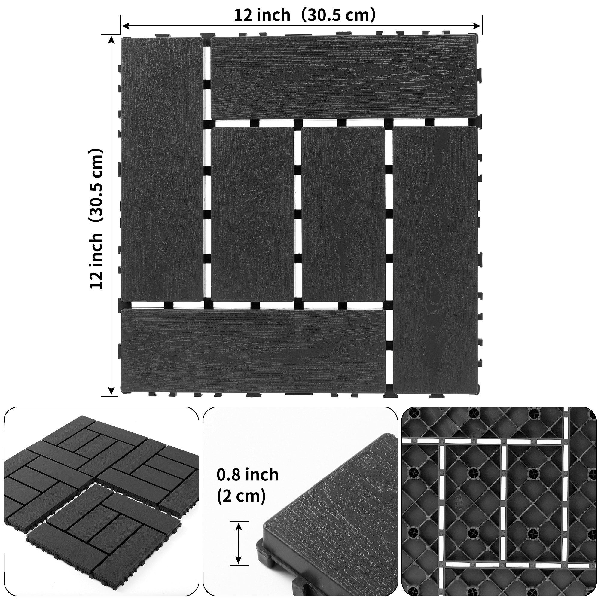 12-inch ZZ style interlocking deck tiles, DIY modular interlocking