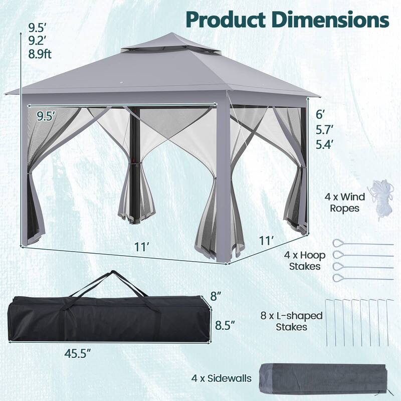 Costway 11'x11' 2-Tier Pop-Up Gazebo Tent Portable Canopy Shelter