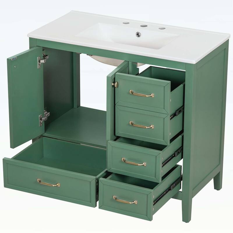 36-Inch Bathroom Vanity with Soft-Closing Drawers,Ceramic Sink,and Wood Frame