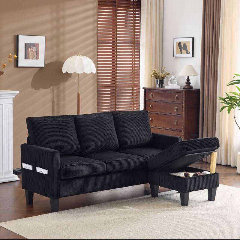 68.5'' W 3-Seat Square Arm Corduroy Couch with Storage Ottoman