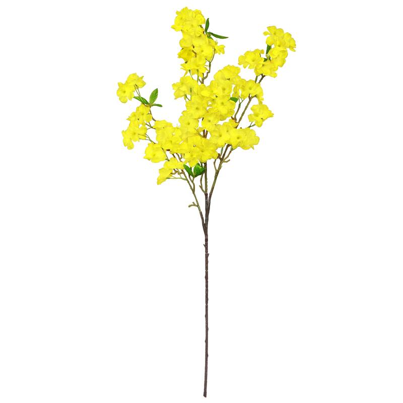 Set of 3 Yellow Artificial Spring Cherry Blossom Flower Stem Spray 40in - 40" L x 10" W x 5" DP - Yellow - 40" L x 10" W x 5" DP