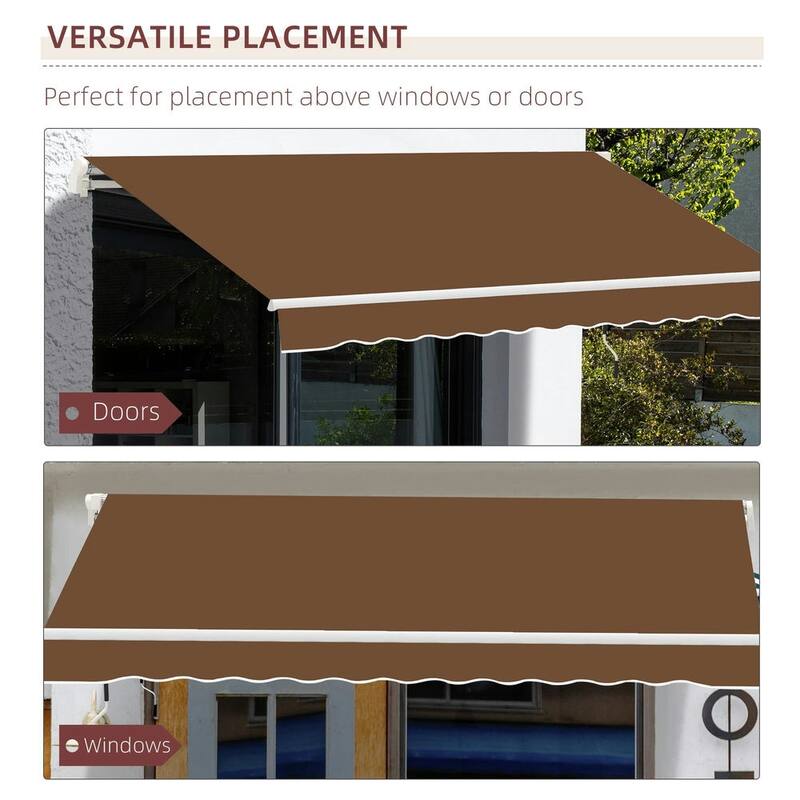 10' x 8' Retractable Patio Awning, Manual Crank, UV Waterproof Fabric