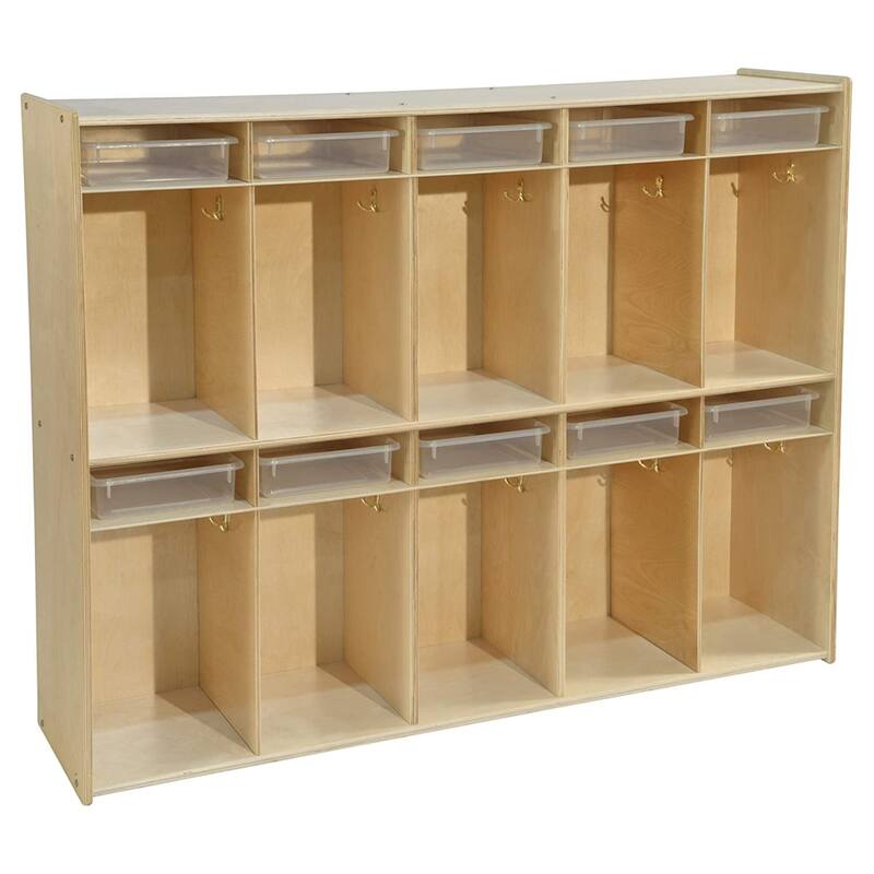 Contender 10 Section Coat Locker With Translucent Trays, Backpack Storage, Dual Hooks, Toy Organizer for Daycare, School - 60"