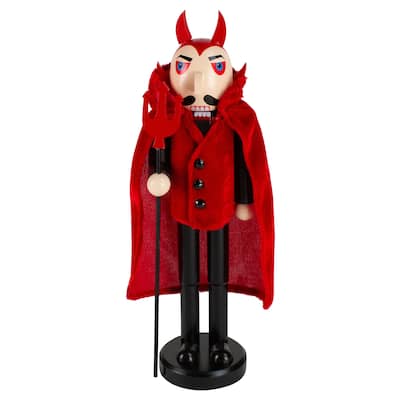 14" Red and Black Devil Holding Pitch Fork Halloween Nutcracker