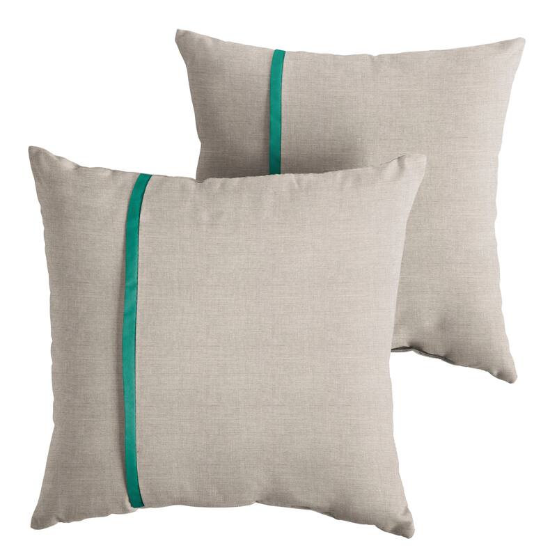 Sorra Home Sunbrella Outdoor Single Petite Flange Pillow Set of 2 - Sunbrella - Cast Silver/Canvas Teal - 20 in H x 20 in W x 6 in D